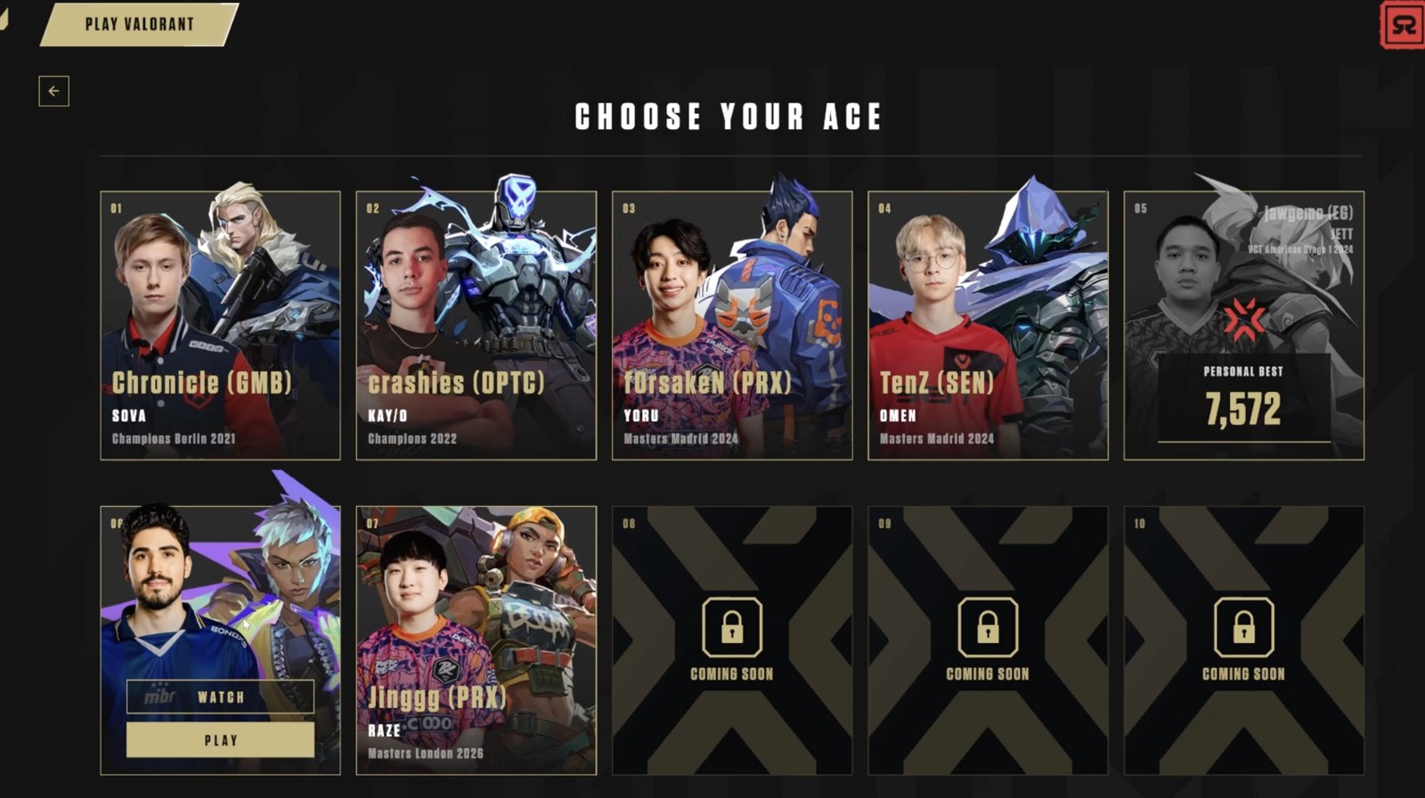 Valorant Aces choose your Ace screen