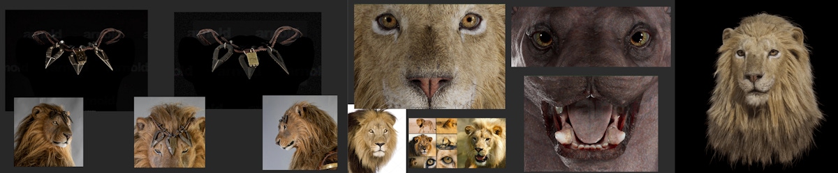 Creature development: lion, birds, hyena